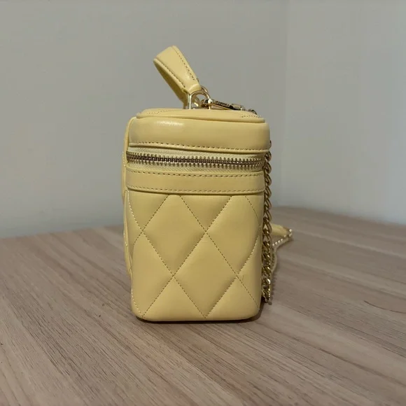 kate spade Quilted Leather Top-Handle Vanity Bag in Pale Yellow - Picture 5 of 9